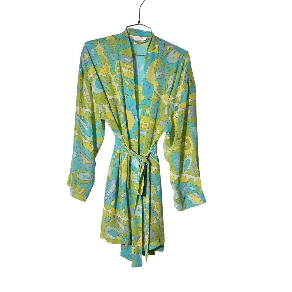 Victoria Secret Robe Womens OS Green Blue Retro Abstract Sheer Chiffon